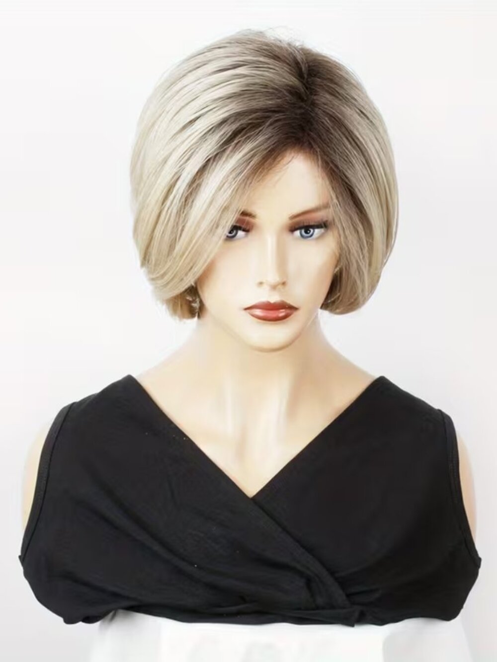 Short Blonde Ombre Bob Wig With Bangs Straight Layered Synthetic Hair Women -NEW